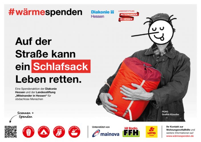 Portrait Künstler Fotografie Diakonie Hessen #wärmespenden Großplakat-Kampagne Frankfurt Hessen Graffiti Peng