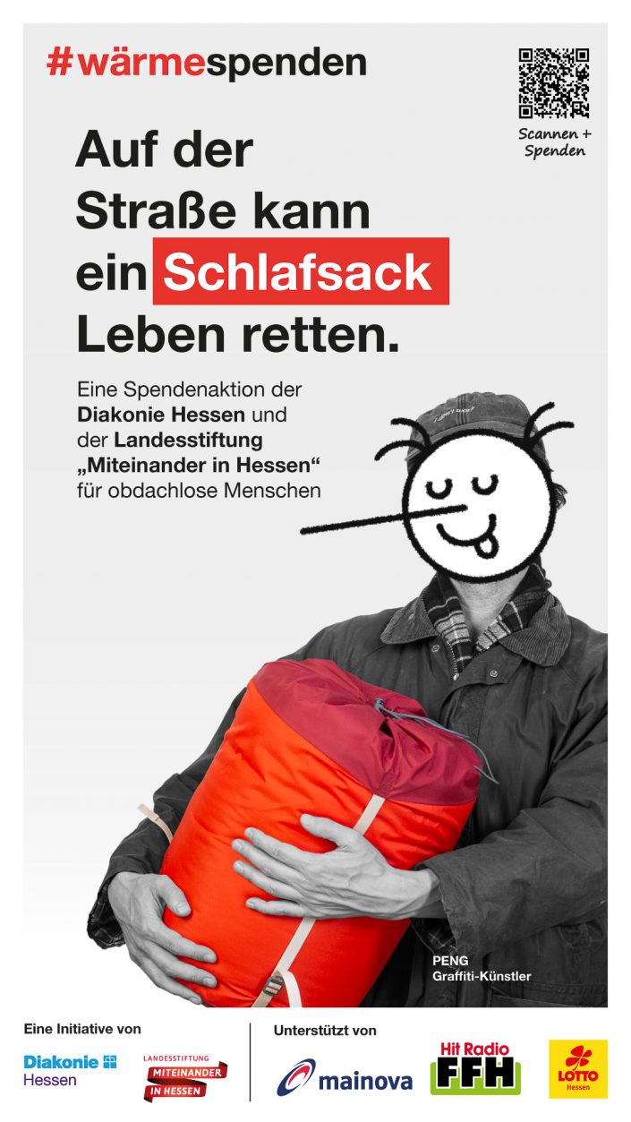 Diakonie Hessen #wärmespenden Citylight Kampagne Hessen Graffiti Künstler Peng